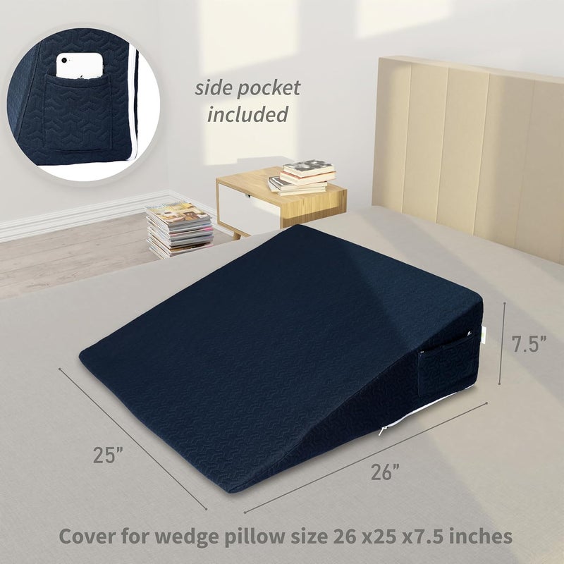 MEOVEN Wedge Pillow Cover for 26x25x7.5 Bed Wedge Pillow, Hypoallergenic, Replacement Pillowcase Cover with Zipper & Pockets, Navy Blue - Image 3
